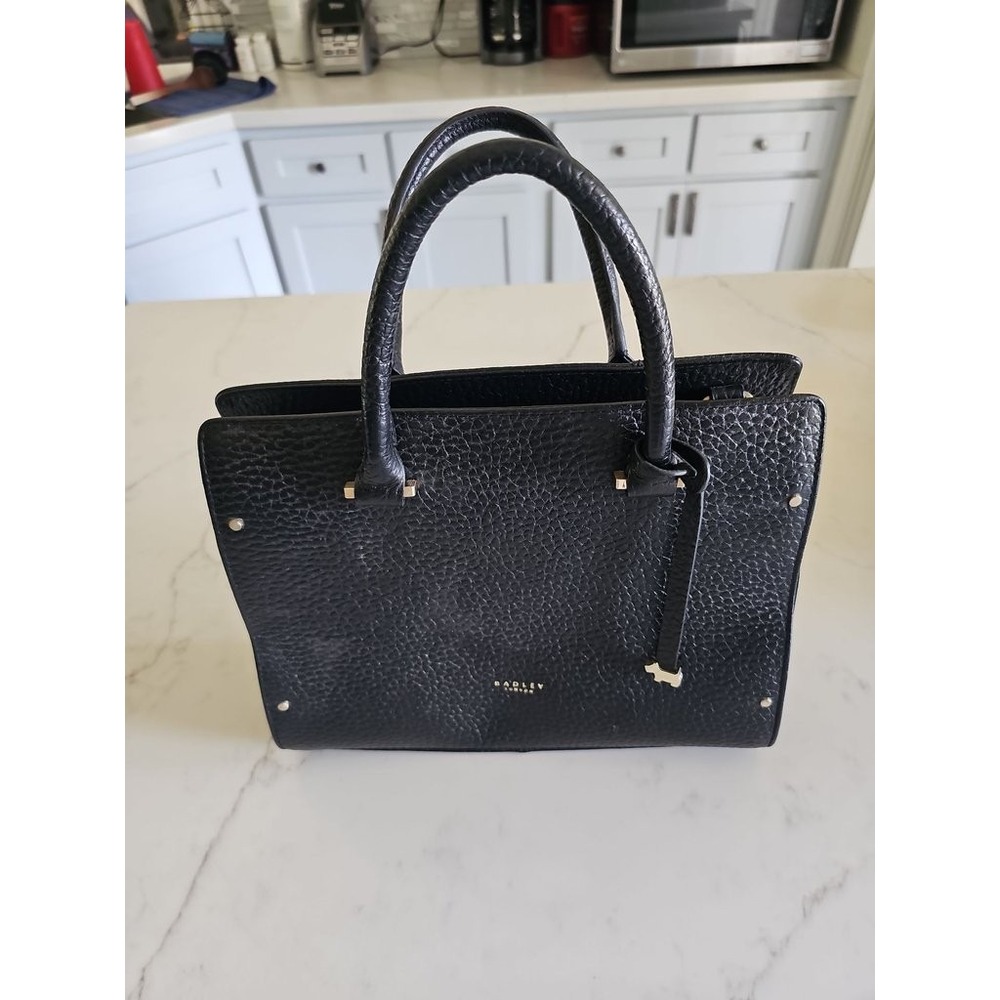 Radley London Black Pebbled Leather Structured Tote Handbag. No Crossbody Strap.